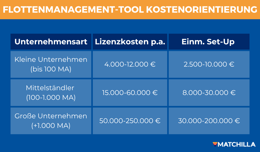 Kostenübersicht einer Flottenmanagement-Software